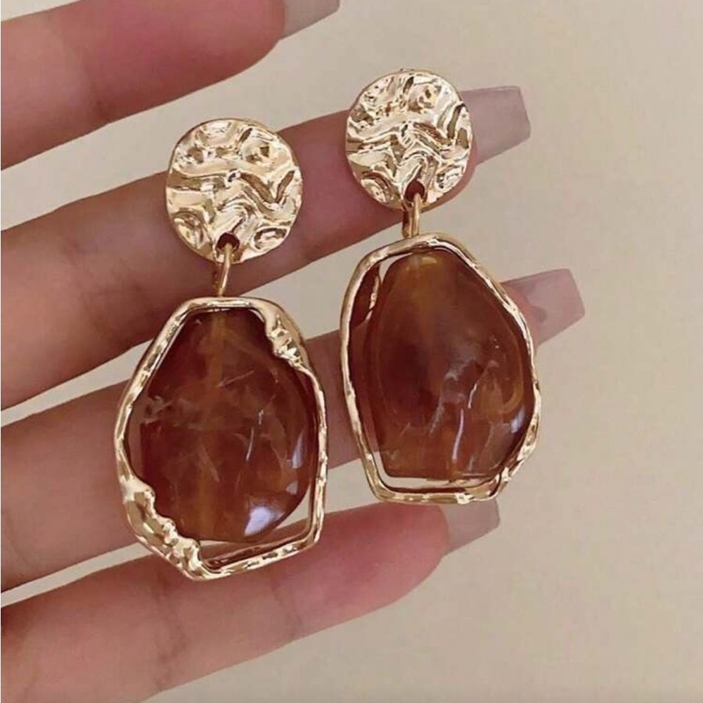 Elegant Gold and Brown Earrings